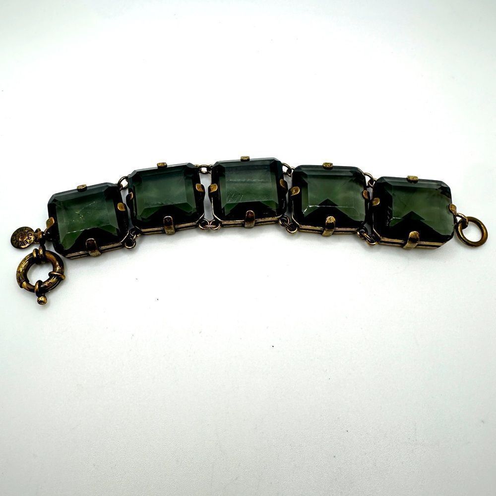 Y2K‎ 7" J. Crew Smoky Topaz glass and brass/antiqued gold bracelet!